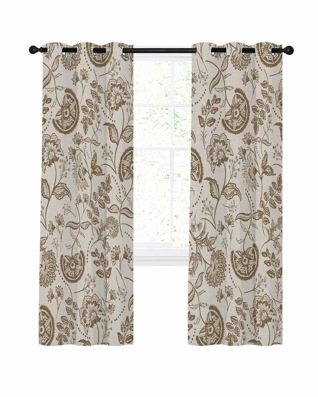 Farmhouse Brown Floral Blackout Curtains for Bedroom Living Room, Linen Boho Flower Rustic Country 72 In Long Thermal Insulated Room Darkening Drapes Grommet Window Treatments, 52 x 72 In