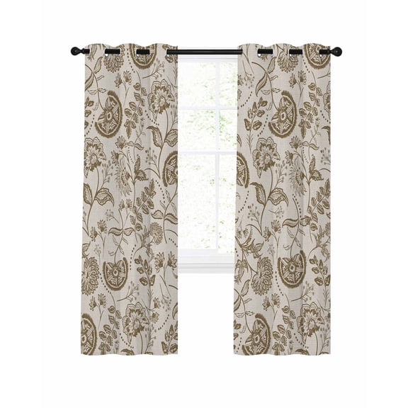 Farmhouse Brown Floral Blackout Curtains for Bedroom Living Room, Linen Boho Flower Rustic Country 72 In Long Thermal Insulated Room Darkening Drapes Grommet Window Treatments, 52 x 72 In