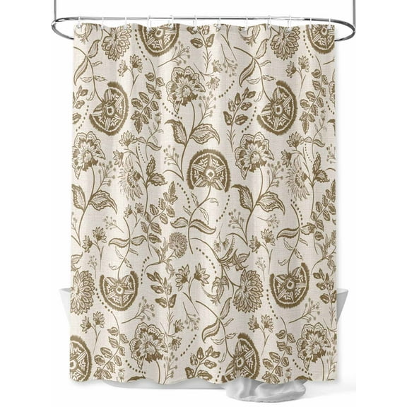 Farmhouse Brown Floral Shower Curtain, Linen Boho Flower Rustic Country Waterproof Shower Curtain Set with 12 Hooks Lightweight Washable Fabric Shower Curtains for Bathroom 36x72 Inches