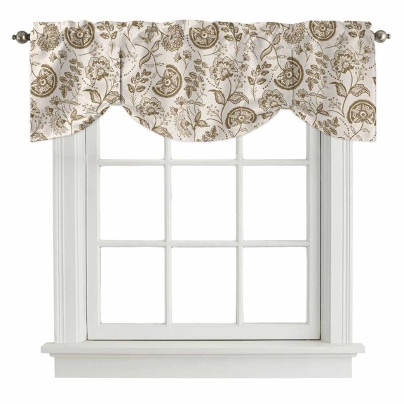 Farmhouse Brown Floral Tie Up Window Valance Linen Boho Flower Rustic Country Tie-up Valance for Kitchen Windows Adjustable Small Curtain Balloon Shades for Kitchen Bathroom Cafe 60x18inch