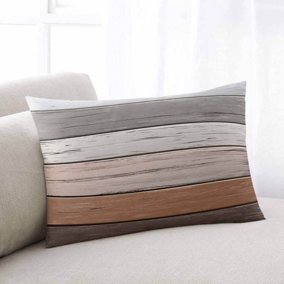 Farmhouse Brown Grey Throw Pillow Cover, Pillowcase Protectors with Zipper, Breathable Decorative Lumbar Pillow Case Cover, Country Vintage Wooden Pillow Shams for Couch Sofa 16x24Inch