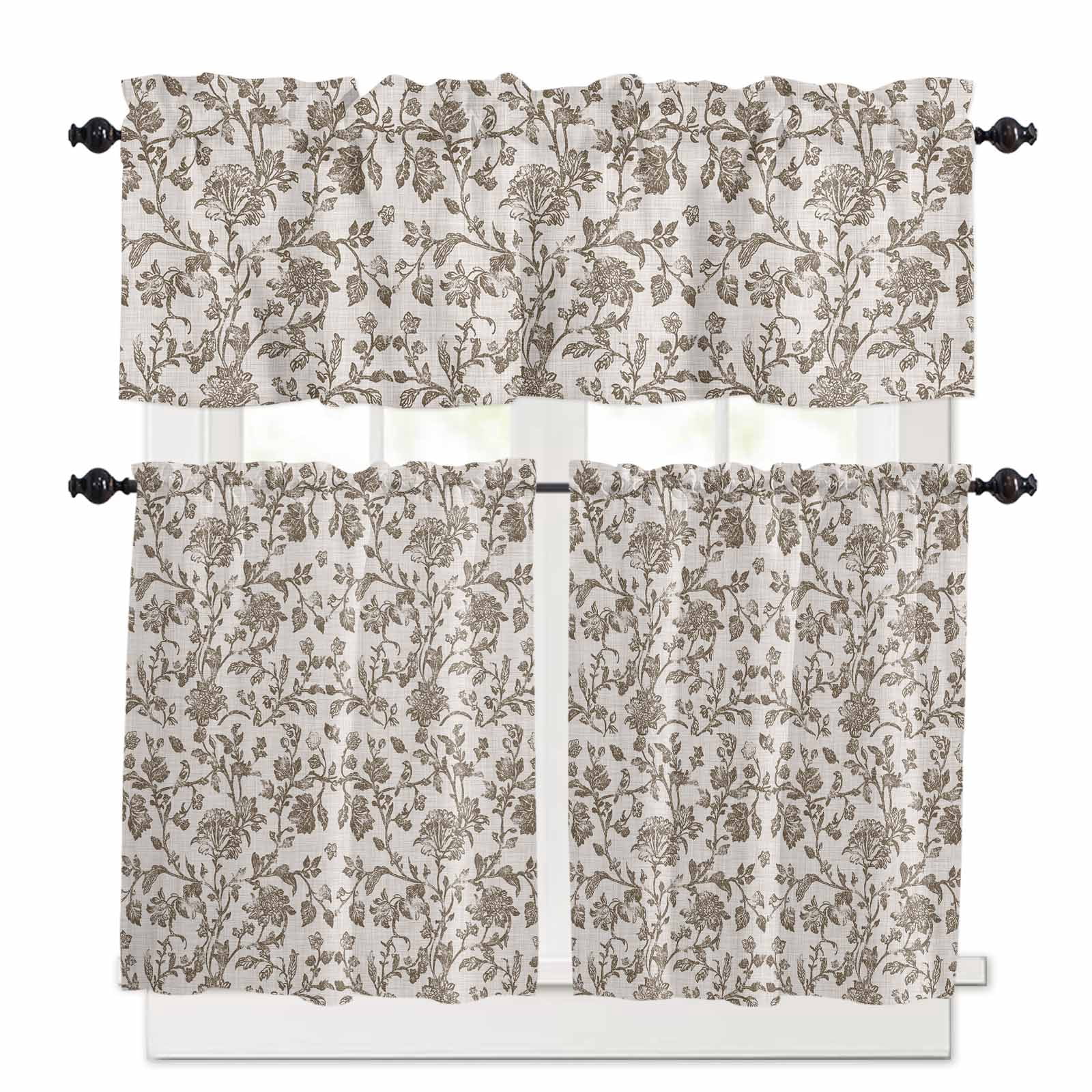 Farmhouse Brown Kitchen Curtains and Valances Set, 3 Piece Kitchen ...