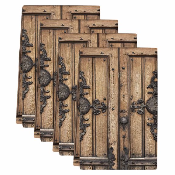 Farmhouse Brown Kitchen Towels Set of 4, Rustic Wooden Historical Barn Door Plank Soft Microfiber Dish Towels, Absorbent Washable Dishcloths for Kitchen Cleaning, Drying Dishes, 18x28 Inches