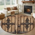 thumbnail image 1 of Farmhouse Brown Round Area Rug 5 FT, Non Slip Bedroom Rugs, Rustic Wooden Historical Barn Door Plank Washable Soft Circular Carpet Non-Shedding Floor Mat for Kitchen Dining Room Foyer Balcony Dorm, 1 of 8