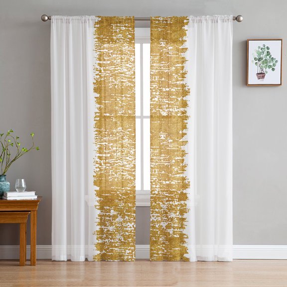 Farmhouse Brown Semi Sheer Curtains 72 Inch Length 2 Panels Set, Retro Modern Abstract Art Sheer Kitchen Curtain Privacy Voile Window Curtain for Living Room Bedroom Rod Pocket Drapes