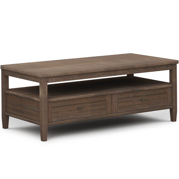 Farmhouse Brown Shaker Coffee Table with Storage, Dark Brown Wood End Table for Living Room