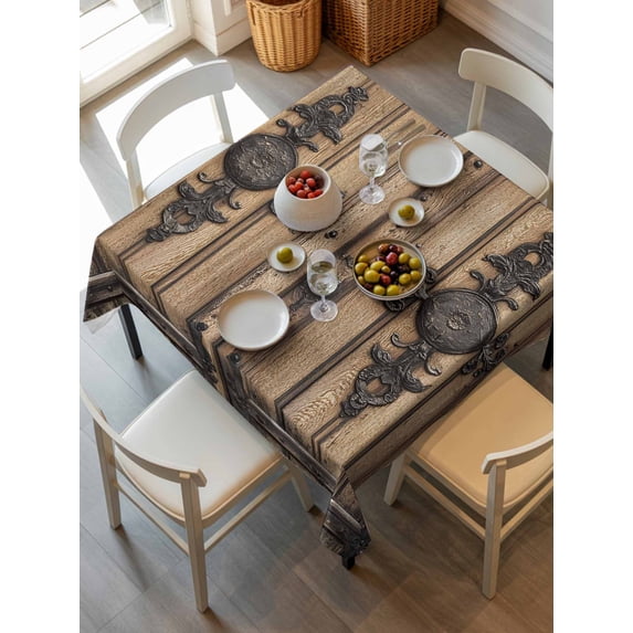Farmhouse Brown Tablecloth Square Table Cloth 54x54, Waterproof Tablecloth Outdoor Table Cloth, Rustic Wooden Historical Barn Door Plank Washable Table Cover for Kitchen Dinning Party