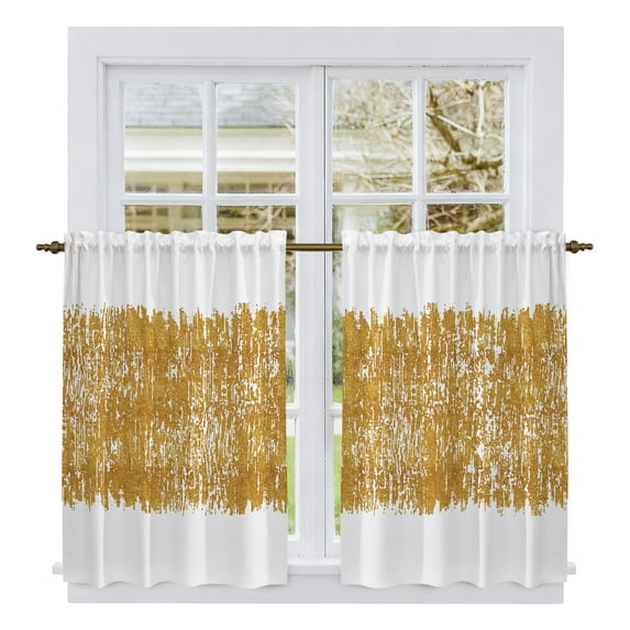 Farmhouse Brown Tier Curtains, Retro Modern Abstract Art Light Filtering Kitchen Curtains, 2Pcs Rod Pocket Half Window Treatments Panels for Sink Cafe Cabinet Basement 27.5x45 Inches