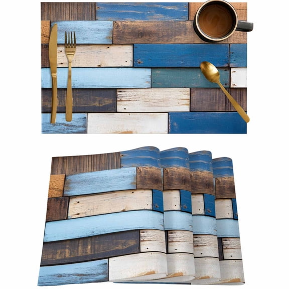 Farmhouse Brown Wood Board Placemats Set of 4,Wipeable Washable Table Mats for Dining Tables,Vintage Wooden Gradient Place Mats for Kitchen Event Party Tabletop Decor