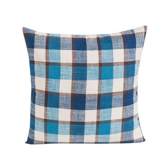 Farmhouse Buffalo Check Plaid Stripe Throw Pillow Covers Square Cushion Case Polyester Linen Home Decor, 18 x 18 Inches