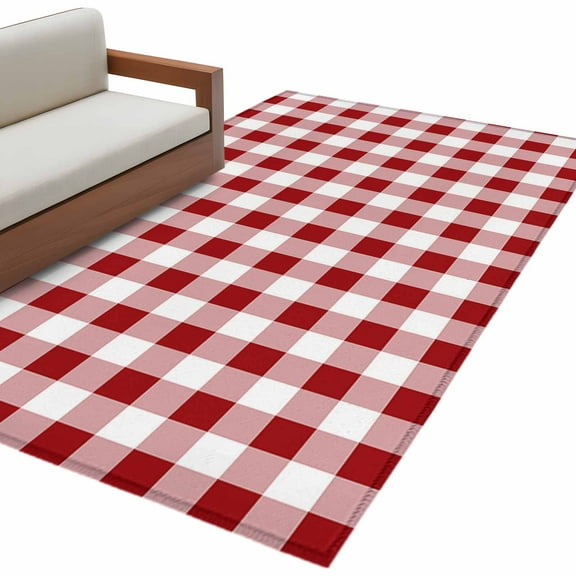 Farmhouse Buffalo Plaid Area Rug 3x5 FT, Non Slip Entryway Bedside Carpet, Red White Checkered Washable Soft Floor Carpet Indoor Mat Non-Shedding Throw Rug for Dorm Kitchen Home Office
