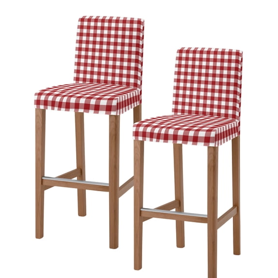 Farmhouse Buffalo Plaid Bar Stool Covers Set of 2, Red White Checkered Stretch Washable Bar Chair Covers with Backs, Removable Pub Counter Height Chair Cover for Kitchen Dining Room Cafe