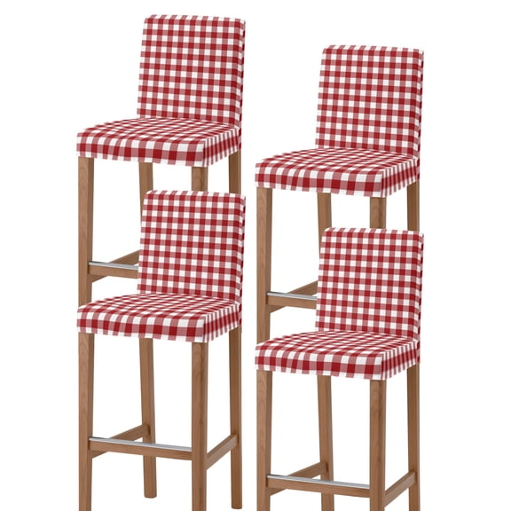 Farmhouse Buffalo Plaid Bar Stool Covers Set of 4, Red White Checkered Stretch Washable Bar Chair Covers with Backs, Removable Pub Counter Height Chair Cover for Kitchen Dining Room Cafe