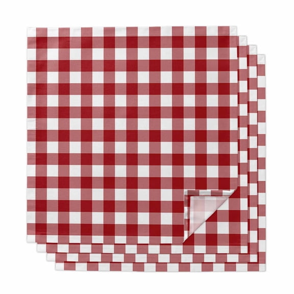 Farmhouse Buffalo Plaid Cloth Napkins, Red White Checkered Washable and Reusable Dinner Napkins Set of 4, Table Napkin for Kitchen Party Birthday Wedding Hotel Housewarming 20"x20"