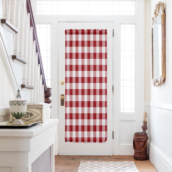 Farmhouse Buffalo Plaid Door Curtains for Door Window, French Sidelight Front Back Door Curtains With Tieback, Red White Checkered Kitchen Rod Pocket Drapes Panel, 25"x72"