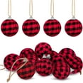 thumbnail image 1 of Farmhouse Buffalo Plaid Fabric Ball Ornament Decorative Plaid Ball Ornaments Hanging Ornament for Farmhouse Decoration Supplies (White and Black,12 Pieces), 1 of 7