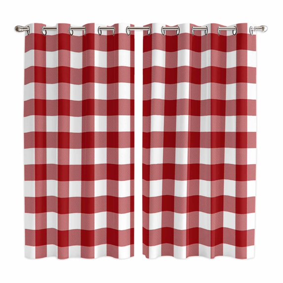 Farmhouse Buffalo Plaid Kitchen Curtains 84 Inch Length, Red White Checkered Grommet Top Bedroom Living Room Curtains, Light Filtering Cafe Curtain Drapes 2 Panels Set 104''x84''