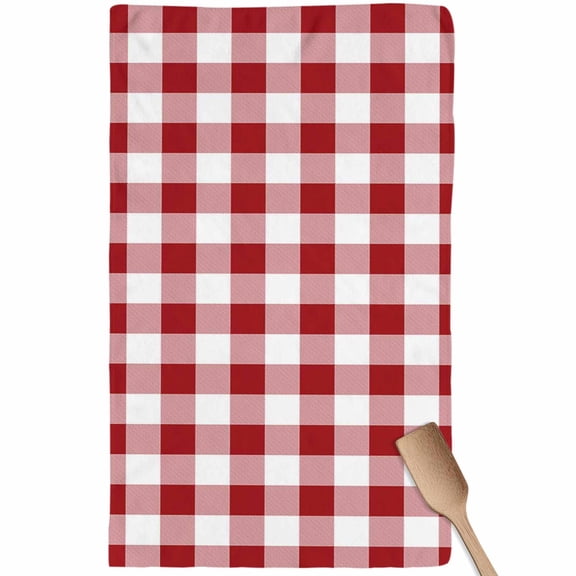 Farmhouse Buffalo Plaid Kitchen Towel Dish Cloths Set of 1, Microfiber Soft Kitchen Hand Towels, Red White Checkered Absorbent Quick Drying Dishcloths 18 x 28 Inches