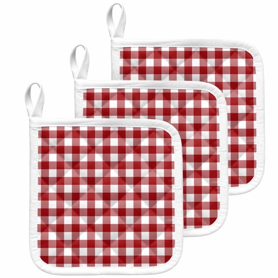 Farmhouse Buffalo Plaid Pot Holders for Kitchen Heatproof Potholder, 3 Pack Red White Checkered Hot Pads Multipurpose Oven Pads Cloth Potholders Trivet for Cooking Baking