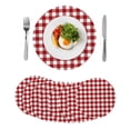 thumbnail image 1 of Farmhouse Buffalo Plaid Round 13 Inch Placemats Set of 8, Red White Checkered HeatResistant Non Slip Place Mats for Dining Table, Wipeable Braided Kitchen Table Mats for Housewarming, 1 of 9