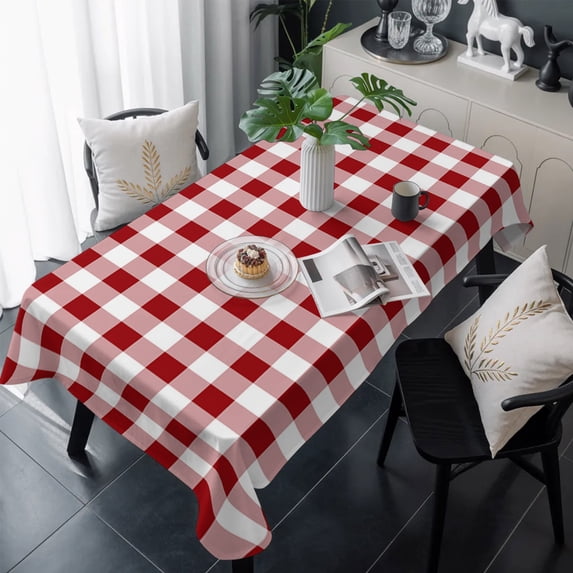 Farmhouse Buffalo Plaid Table Cloth Waterproof Tablecloths, Red White Checkered Tablecloth Dining Table Cover for Kitchen Party Tabletop Outdoor, Rectangle Tablecloth 60x120 Inch