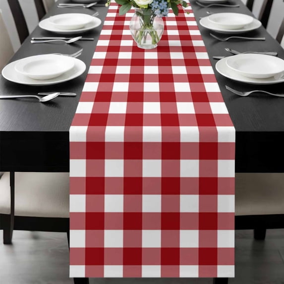 Farmhouse Buffalo Plaid Table Runner 90 Inches Long, Red White Checkered Kitchen Coffee Dining Table Decoration for Home Party Birthday Wedding Home Decor 13x90 Inches