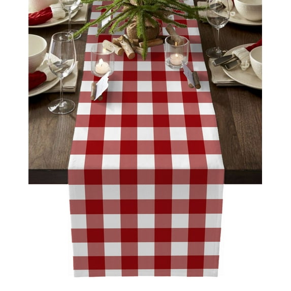 Farmhouse Buffalo Plaid Table Runner Red White Checkered Tablerunners 16 x 72 Inch, Table Decorations Tabletop Scarf for Summer Gathering Holiday Farmhouse Kitchen Dining Decor