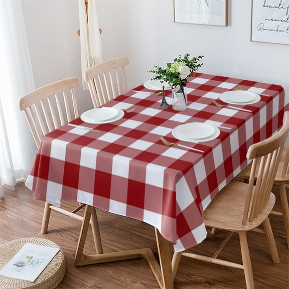 Farmhouse Buffalo Plaid Tablecloth Rectangle Table Cloth 52x70 , Waterproof Tablecloth Outdoor Table Cloth, Red White Checkered Washable Table Cover for Kitchen Dining Party