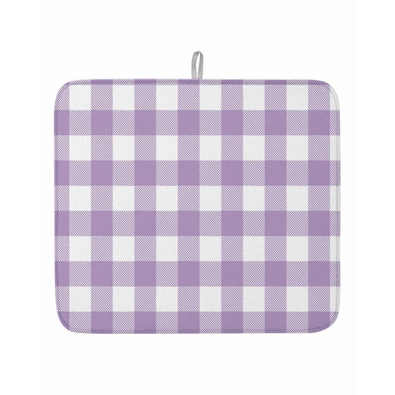 Farmhouse Buffalo Tartan Plaid Dish Drying Mats for Kitchen Counter,Absorbent Microfiber Dish Drainer Rack Mat Purple and White Drying Pad for Sinks,Utensils,Countertops,16x18in
