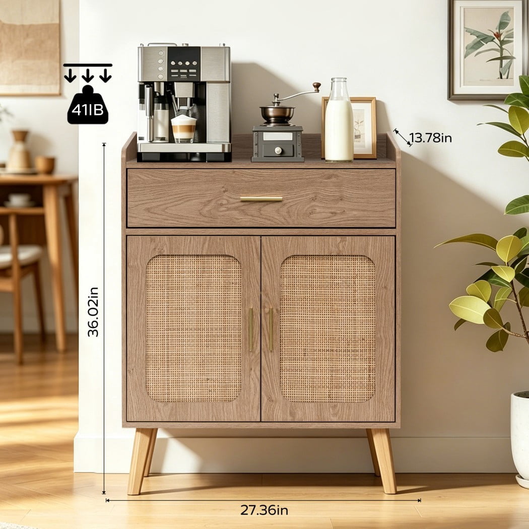 Farmhouse Buffet Cabinet, Kitchen Storage Cabinet with 1 Drawer & 2 Doors, Sideboard Cabinet with Solid Wood Feet for Dining Room, Living Room & Entryway, Natural