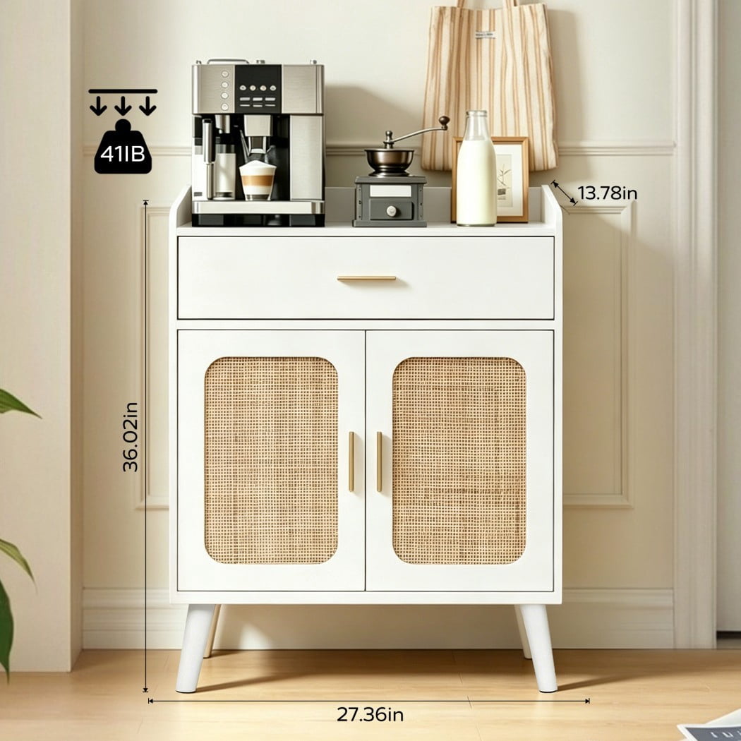 Farmhouse Buffet Cabinet, Kitchen Storage Cabinet with 1 Drawer & 2 Doors, Sideboard Cabinet with Solid Wood Feet for Dining Room, Living Room & Entryway, White