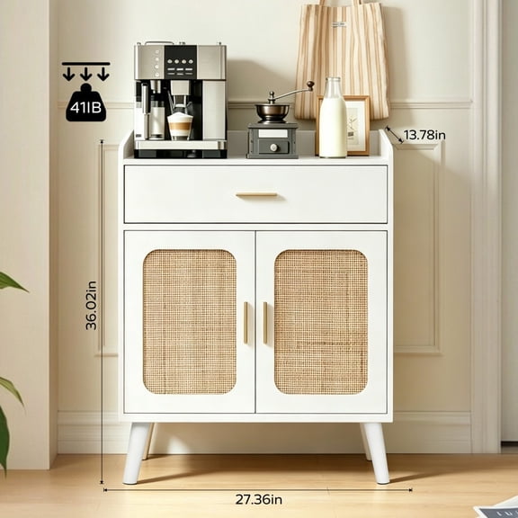 Farmhouse Buffet Cabinet, Kitchen Storage Cabinet with 1 Drawer & 2 Doors, Sideboard Cabinet with Solid Wood Feet for Dining Room, Living Room & Entryway, White