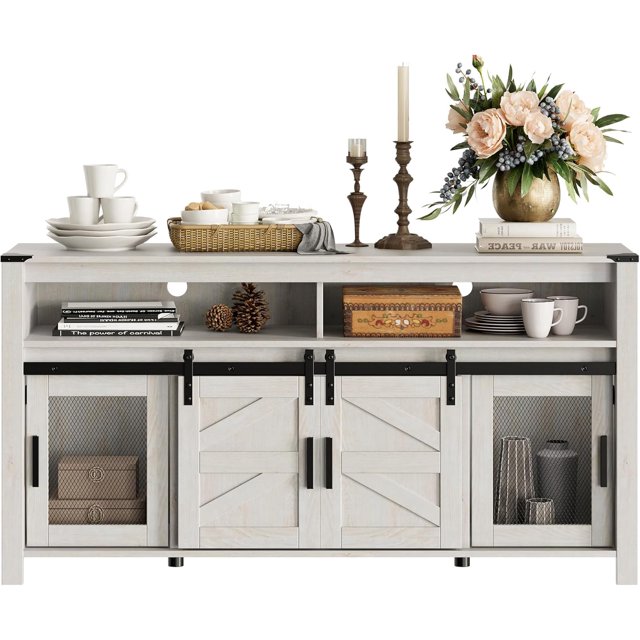 Farmhouse Buffet Rustic Sideboard with Sliding Barn Doors 59