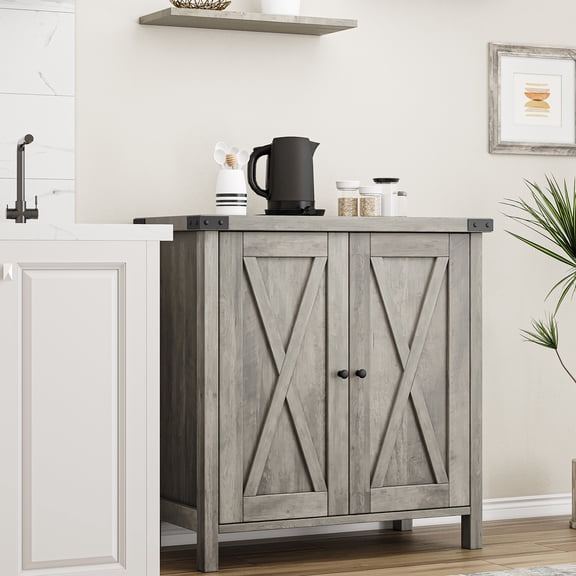 Outop Kitchen Rustic Buffet Storage Cabinet, Gray, 29.9''