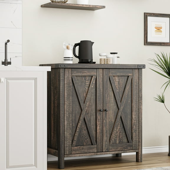 Farmhouse Buffet Cabinet with Storage,Kitchen Storage Cabinet with Shelves and 2 Doors,Wood Coffee Bar Cabinet for Kitchen, Dining Room, Living Room, Hallway Rustic