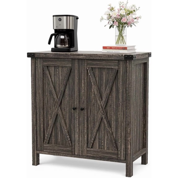 Farmhouse Buffet Cabinet with Barn Doors & Adjustable Shelf, Kitchen Storage & Coffee Bar Station for Dining Room, Living Room, Apartment