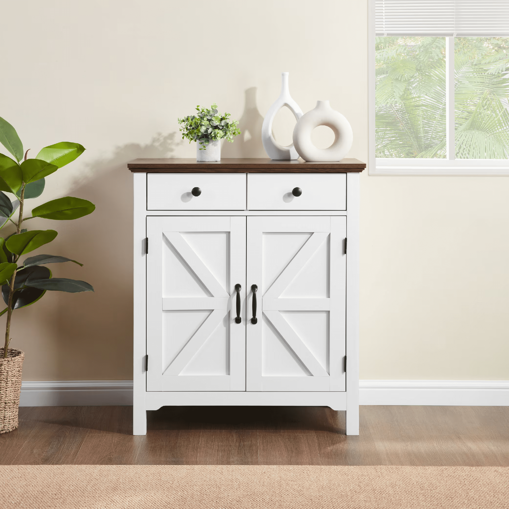 Farmhouse Buffet Cabinet with Drawer, Adjustable Shelf, Barn Door Sideboard