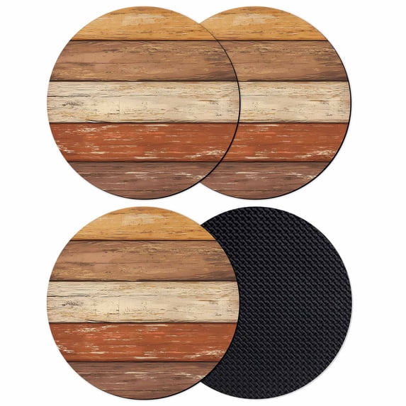 Farmhouse Burnt Orange Brown Coasters Set of 4, Absorbent Coasters for Drinks, Vintage Wooden Striped Coaster for Desk Coffee Table Protection, Home Decor House Warming Gifts 4"
