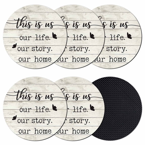 Farmhouse Butterfly Coasters Set of 6, Soft Absorbent Coasters for Drinks, Rustic Retro Wooden Striped Non-Slip Cup Coaster Mat with Rubber Bottom for Home Kitchen Desk Coffee Bar Table Decor 4"