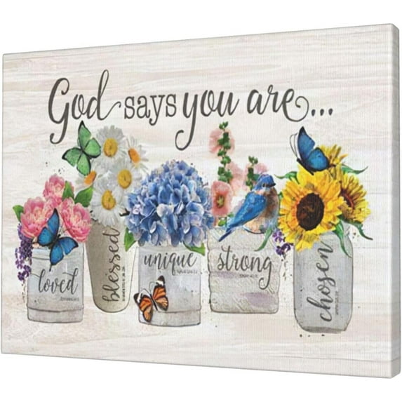 Farmhouse Butterfly Decor Wall Art God Says You Are Pictures Wall Decor Butterfly Canvas Painting Print Artwork Modern Home Decor Framed for Living room Bedroom 16"×12"