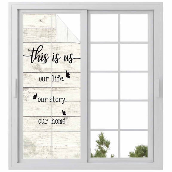 Farmhouse Butterfly Privacy Window Film, Decorative Frosted Glass Window Film, Rustic Retro Wooden Striped Reusable Peel and Stick Static Cling for Home Bathroom Office Glass Door 23.6"x59"