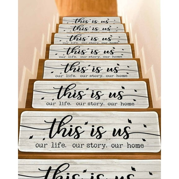 Farmhouse Butterfly Stair Treads for Wooden Steps Indoor Runner Rug Carpet, Rustic Retro Wooden Striped 7 Pieces Peel and Stick Staircase Step Treads Covers Washable Throw Door Mats, 30"x8"