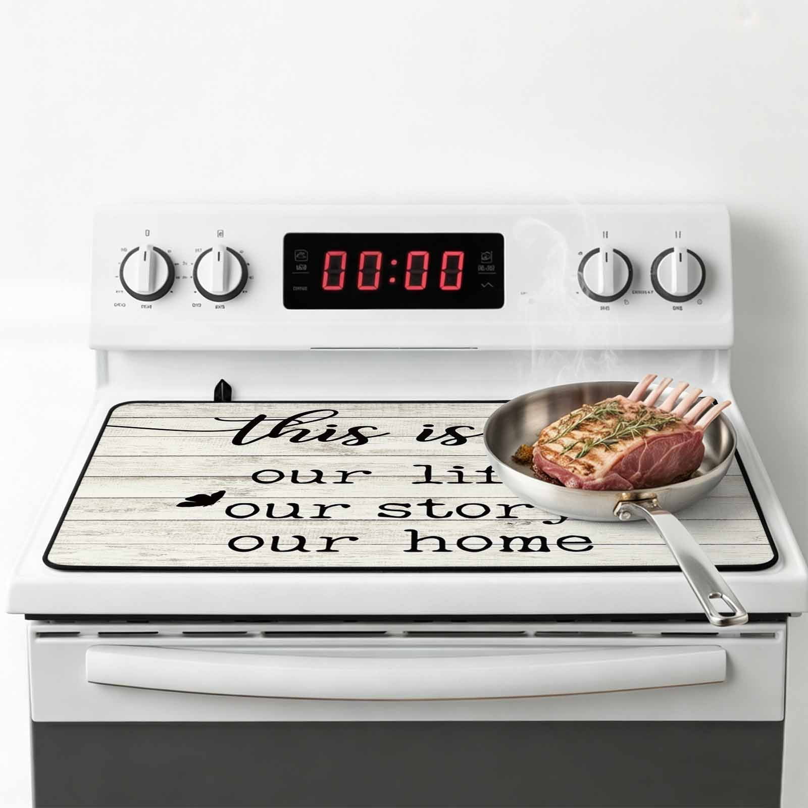 Farmhouse Butterfly Stove Top Cover for Electric Stove, Heat-proof & Non Slip Glass Top Stove Cover Protector, Rustic Retro Wooden Striped Kitchen Flat Cooktop Rubber Mat 24x21 Inches