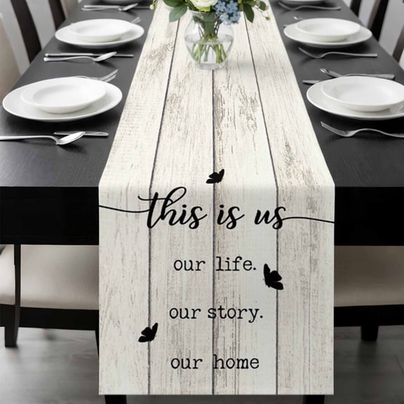 Farmhouse Butterfly Table Runner 108 Inches Long, Rustic Retro Wooden Striped Kitchen Coffee Dining Table Decoration for Home Party Birthday Wedding Home Decor 13x108 Inches