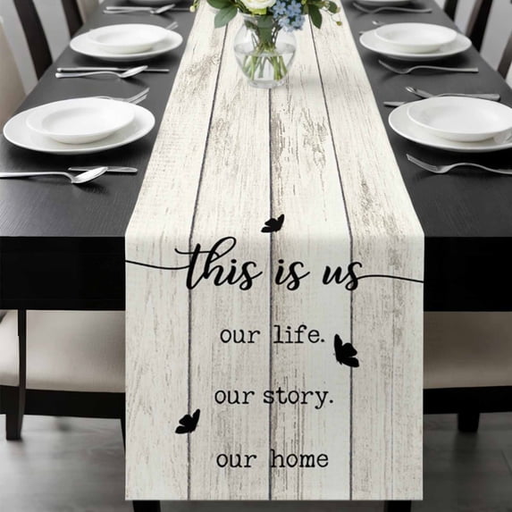 Farmhouse Butterfly Table Runner 108 Inches Long, Rustic Retro Wooden Striped Kitchen Coffee Dining Table Decoration for Home Party Birthday Wedding Home Decor 13x108 Inches