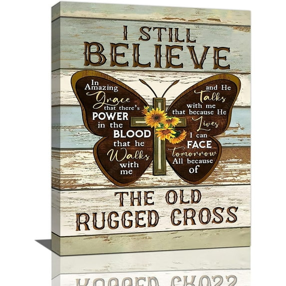 Farmhouse Butterfly Wall Art Christian Sunflower Wall Decor Rustic Country Canvas Prints Inspirational Framed Artwork for Living Room Bedroom Office Kitchen 12"x16"