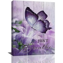 Farmhouse Butterfly Wall Art Purple Bathroom Wall Decor Butterfly Lily Flower Pictures Canvas Prints Framed Modern Just Breathe Painting Artwork for Bedroom Living Room Kitchen Dining room 12"x16"