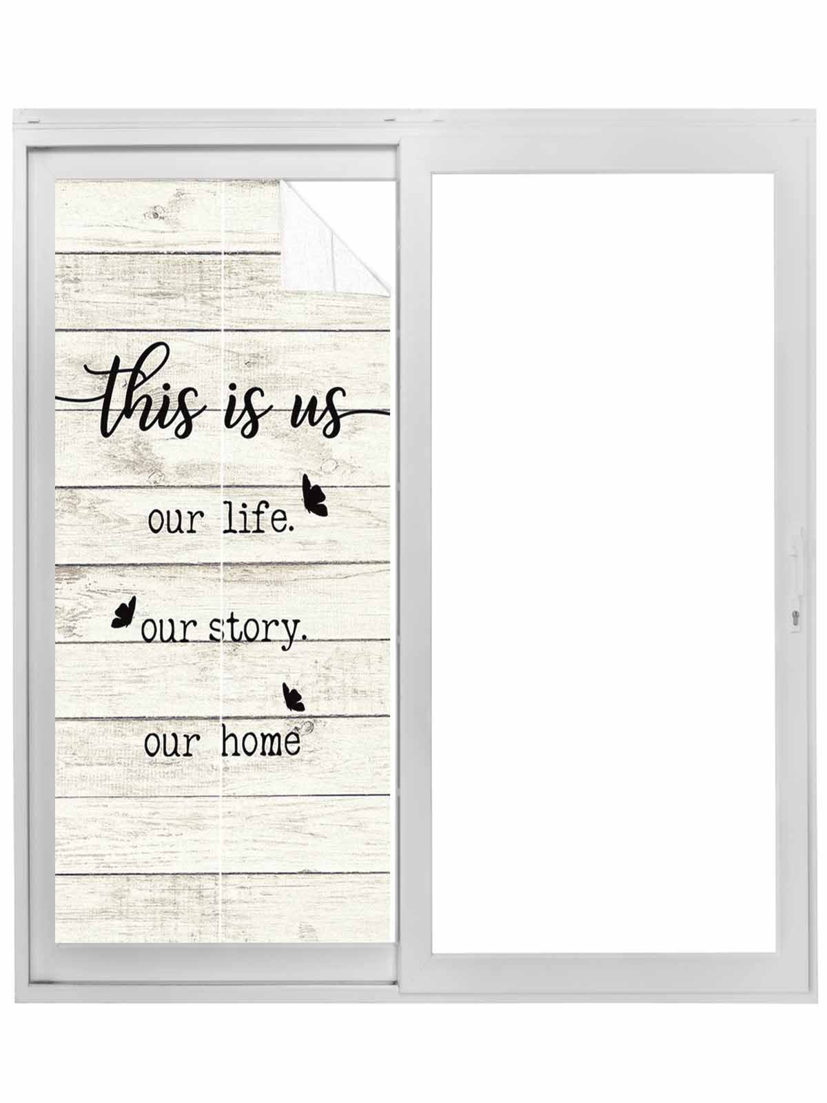 Farmhouse Butterfly Window Privacy Film, Rustic Retro Wooden Striped ...