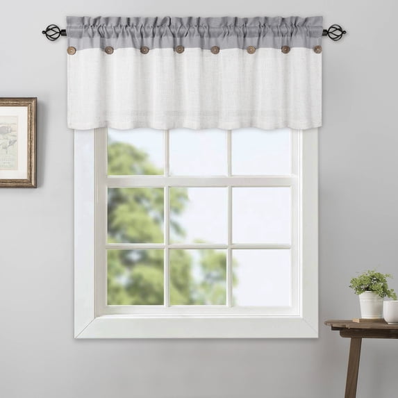 Farmhouse Button Small Curtains, Rod Pocket Linen Stripe Half Window Curtains Valance
