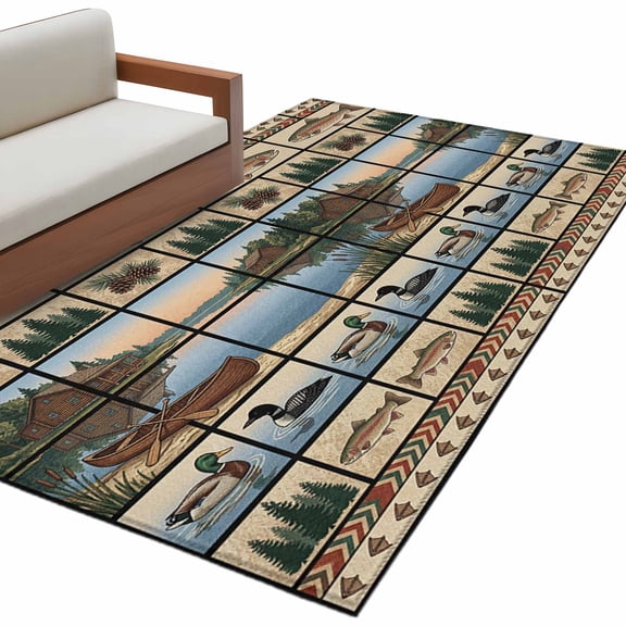 Farmhouse Cabin Area Rug 3x5 Washable Rug Non Slip Country Barn Duck Fish Nature Scenery Large Area Rug Indoor Floor Carpet for Entryway Bedroom Kitchen Living Room Home Office Dining Room Nursery